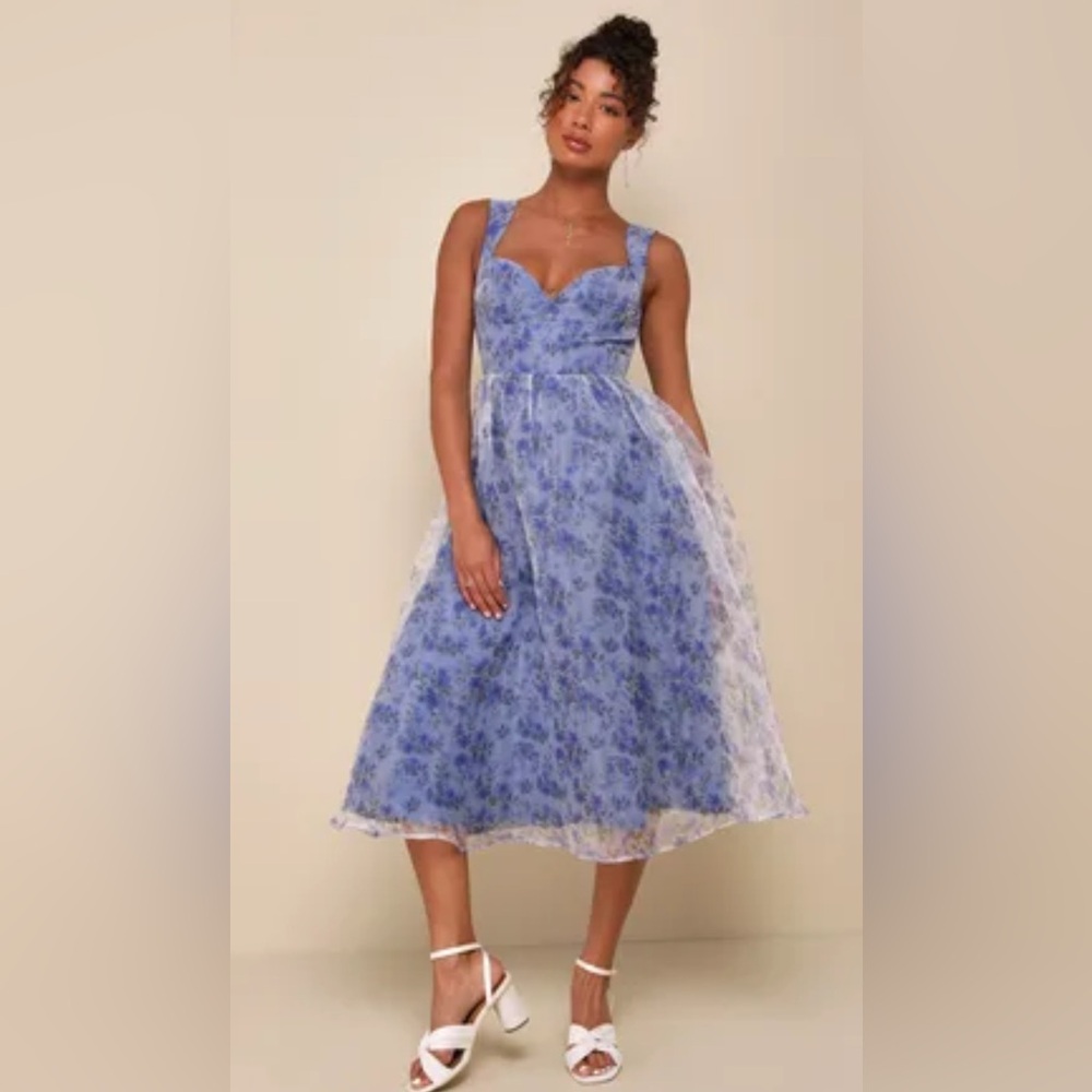 Lulus Organza Blue Midi Dress
